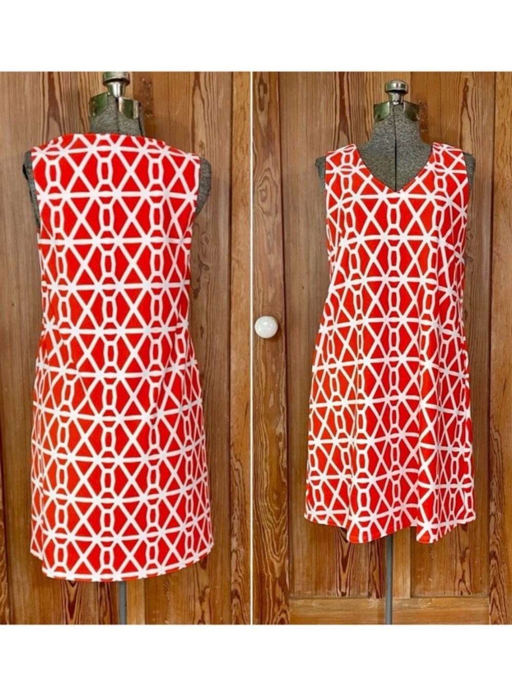 Jude Connally Juliet Sleeveless Orange & White Geometric Jude Cloth Dress ~S